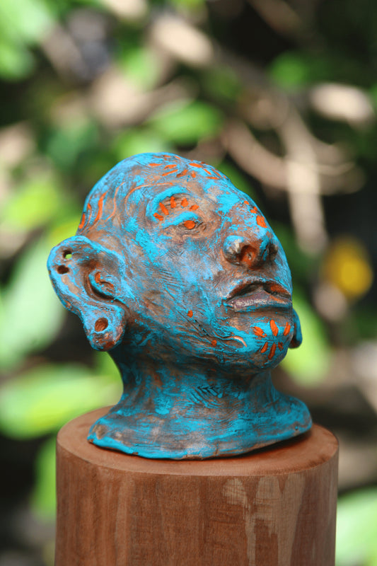 Turquoise Sun King – Pre-Hispanic Clay Sculpture | Original Handmade Art