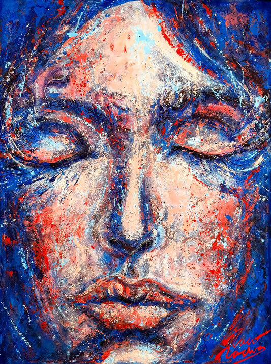 Through the Veil of Your Eyelids | Original Blue Portrait Painting