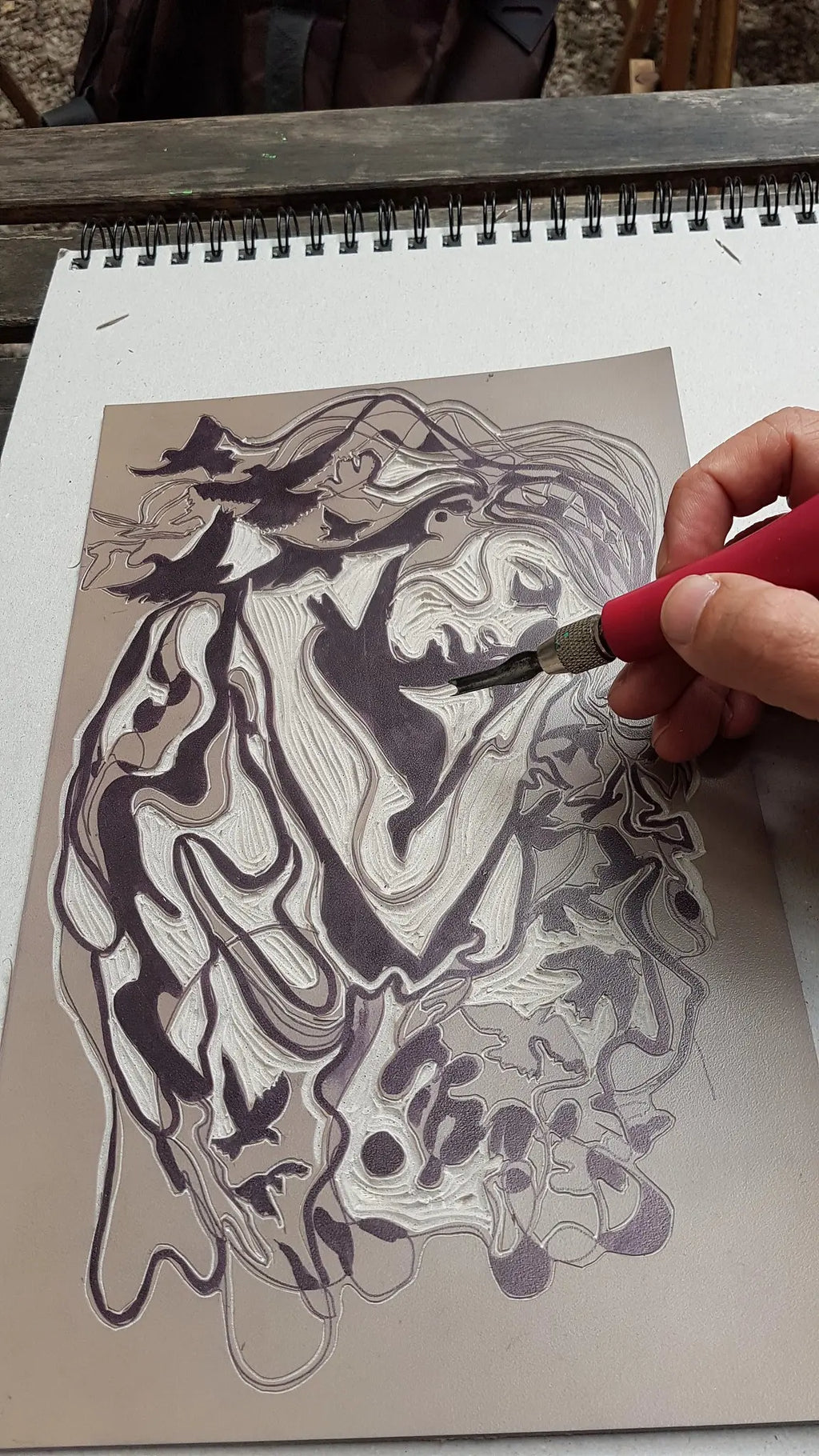 The Basement of the Swallows – Linocut Inspired by Tulum’s Cenote
