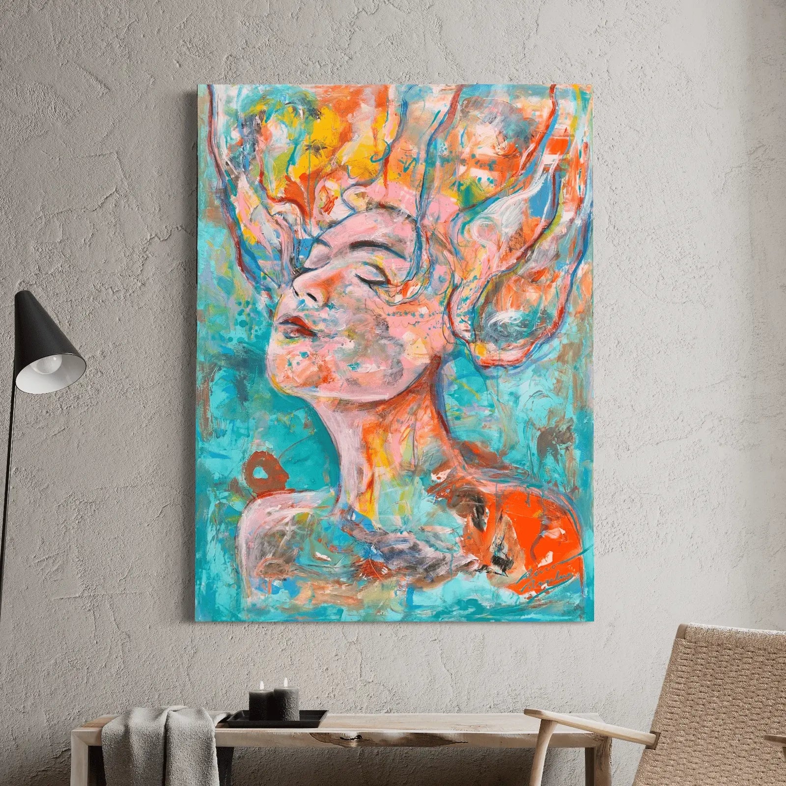 Coral Woman – Abstract Figurative Caribbean Painting, Original Contemporary Art