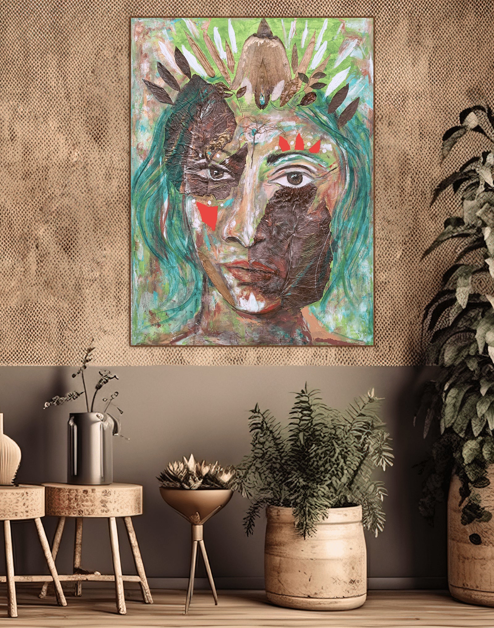Sacred Jungle Priestess – Original Mixed Media Artwork with Natural Elements