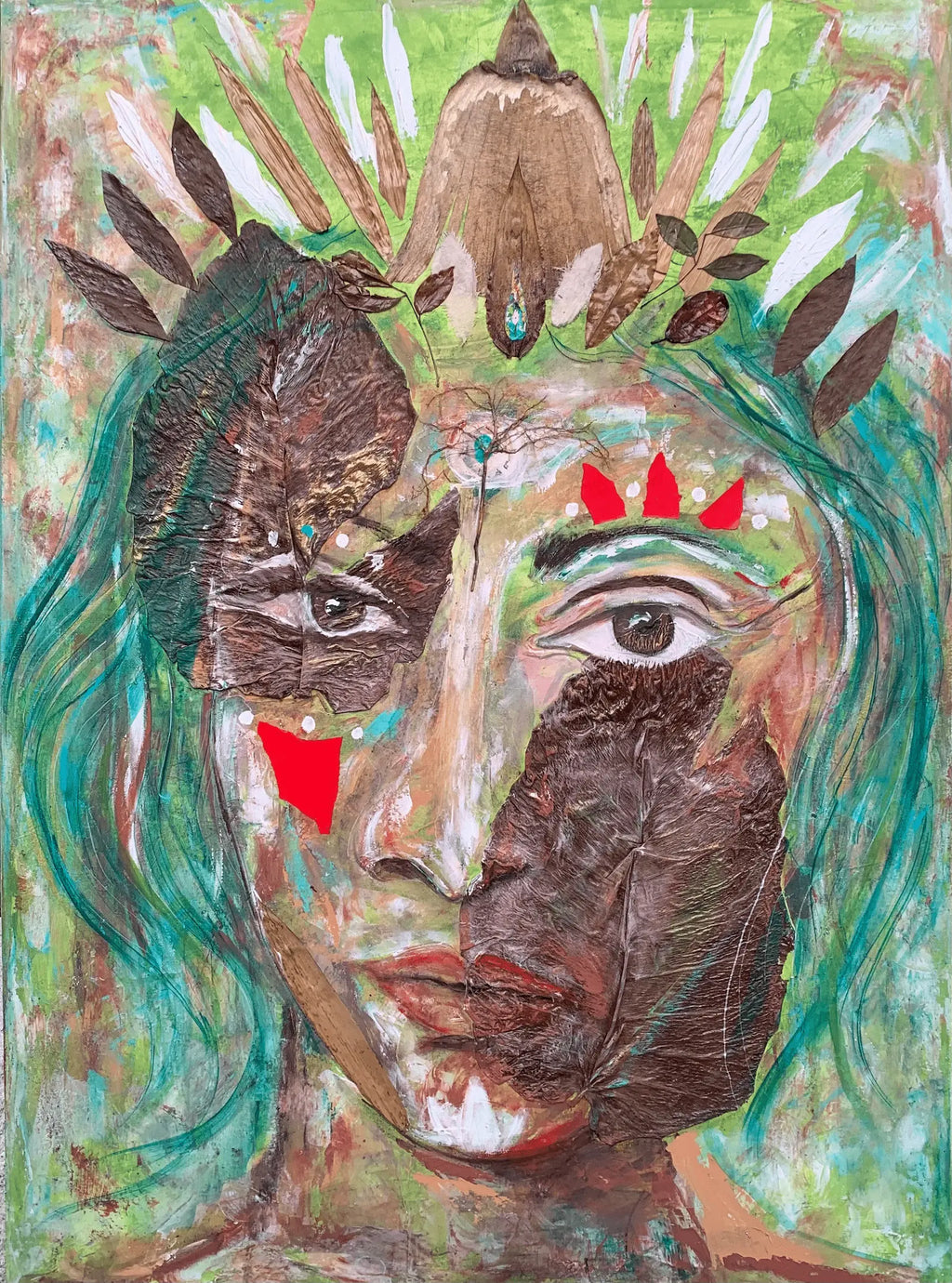 Sacred Jungle Priestess – Original Mixed Media Artwork with Natural Elements