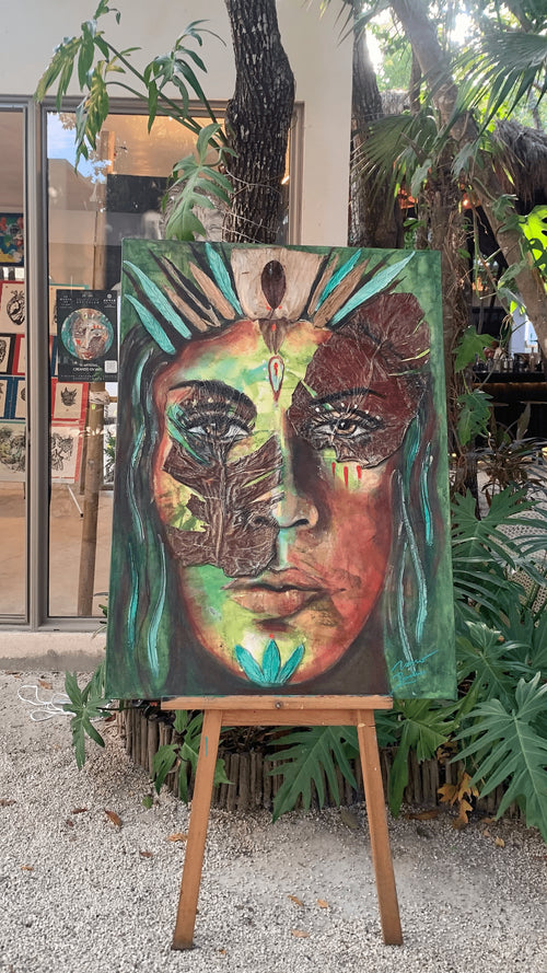 Alux Sacred Jungle Priestess – Original Mixed Media Artwork with Natural Elements