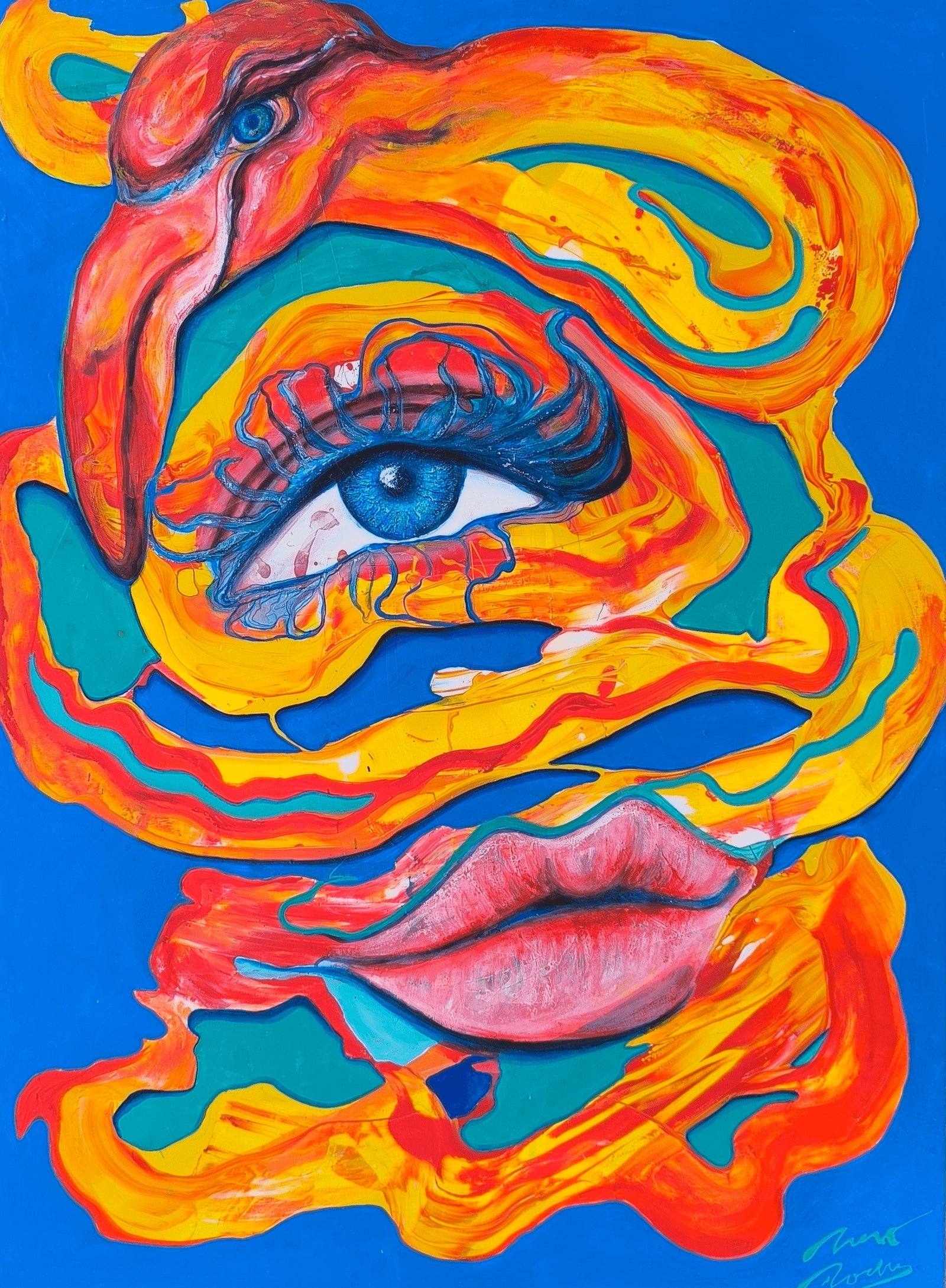 Nahual Flamingo – Abstract Figurative Painting | Feminine Spirit Animal Art from Tulum