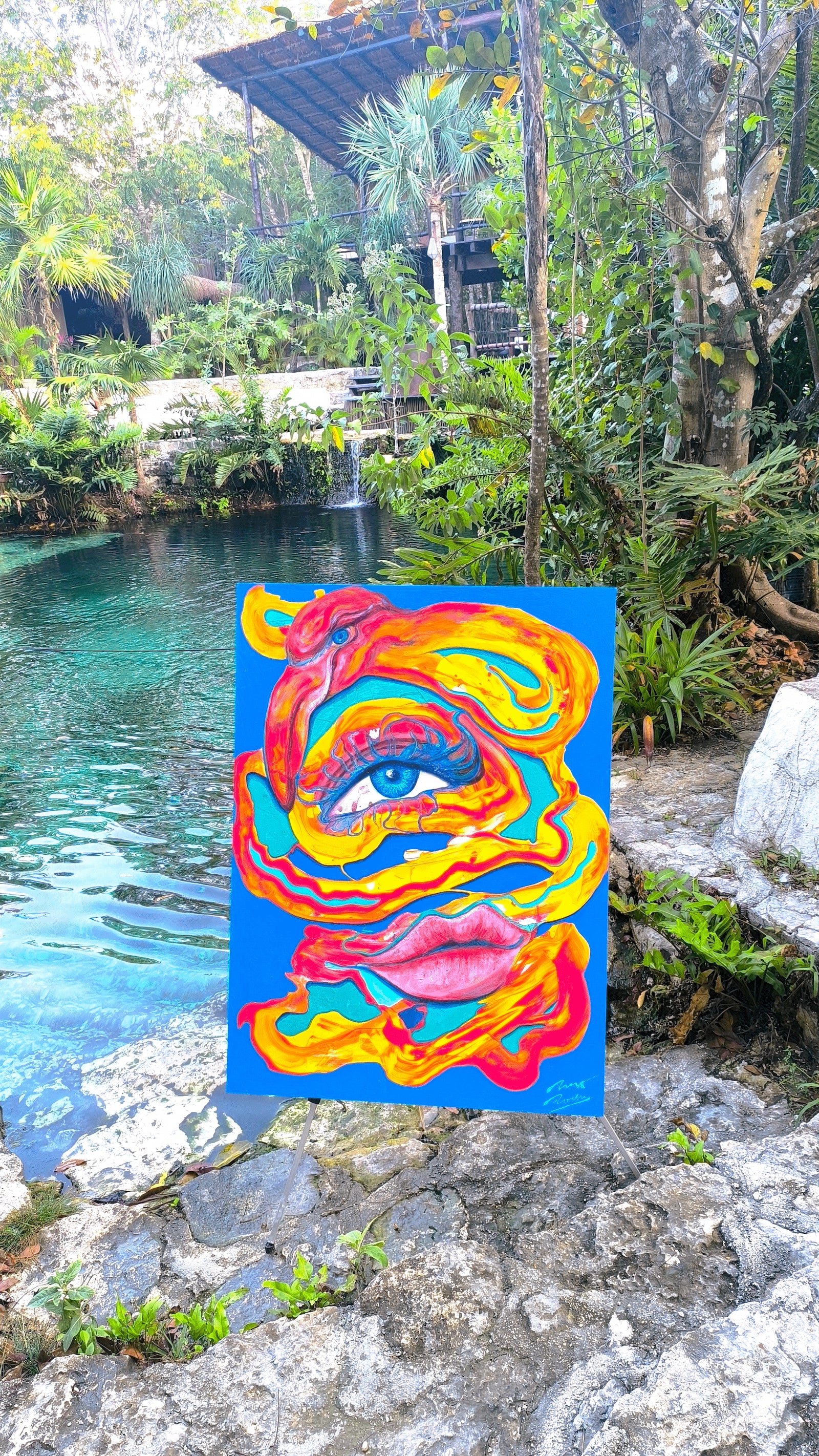 Nahual Flamingo – Abstract Figurative Painting | Feminine Spirit Animal Art from Tulum