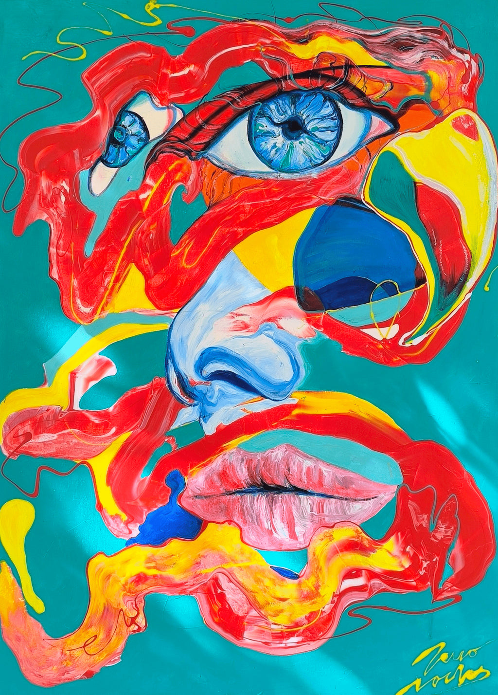 Scarlet Macaw Nahual – Abstract Figurative Painting | Contemporary Mexican Art from Tulum