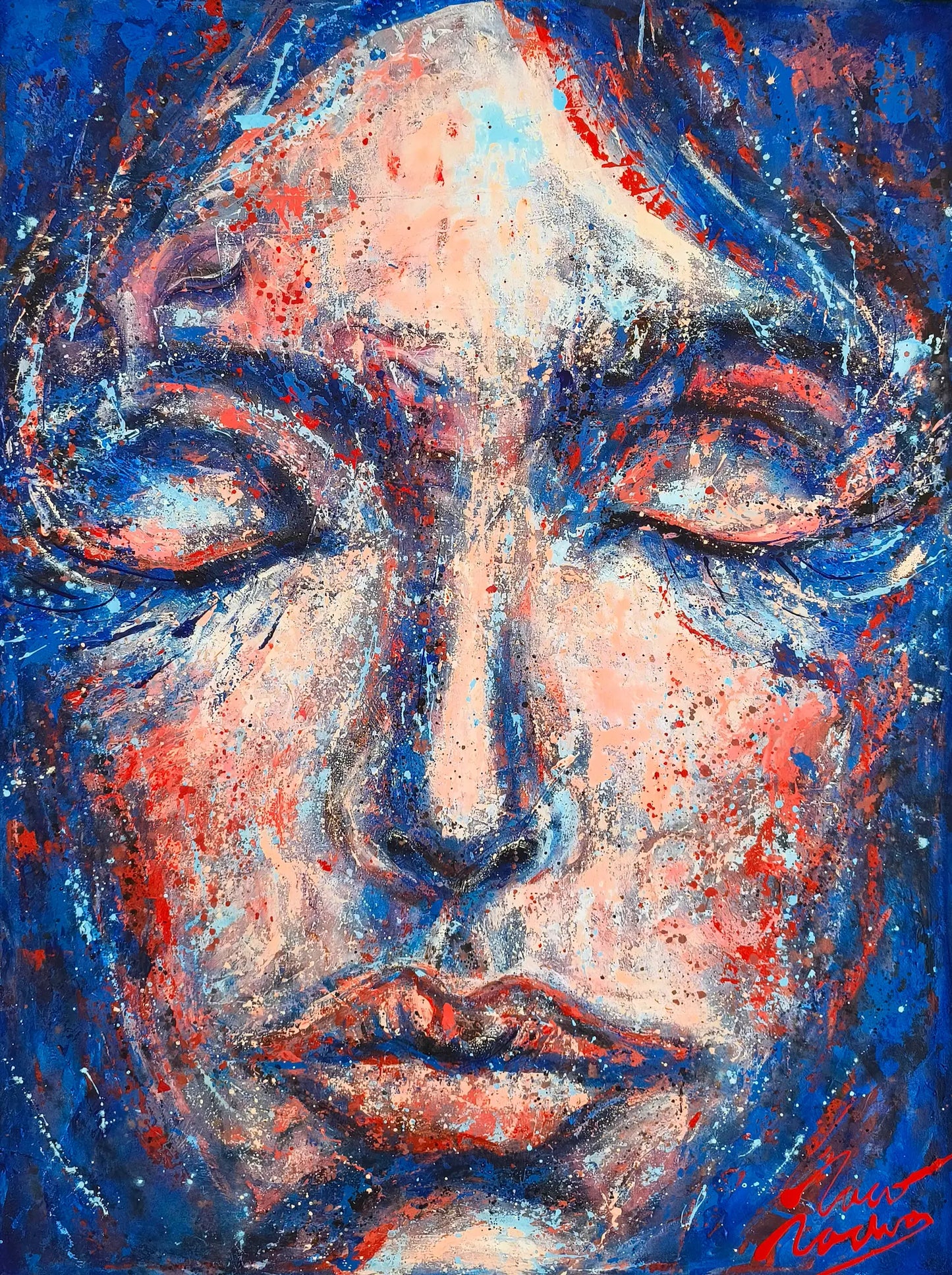 Through the Veil of Your Eyelids | Original Blue Portrait Painting