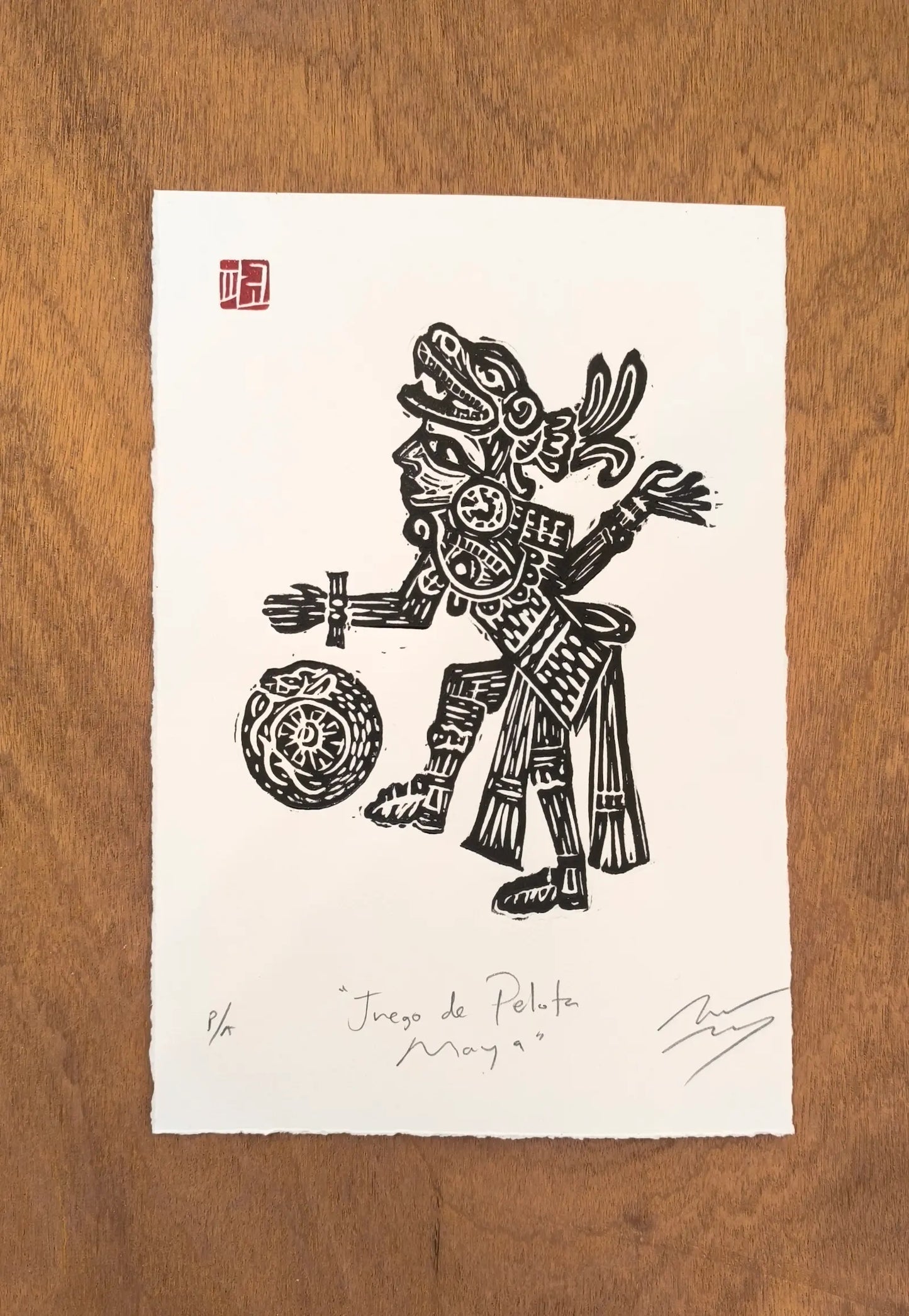 Juego de Pelota Maya | World Cup 2026 Art | Limited Edition Linocut Print