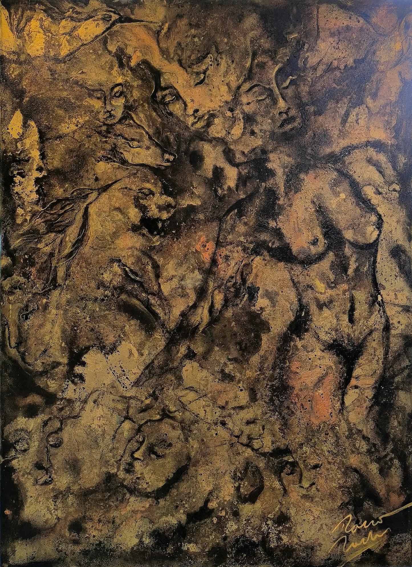 The Language of the Fractal | Original Contemporary Painting with Gold Leaf by Paco Rocha