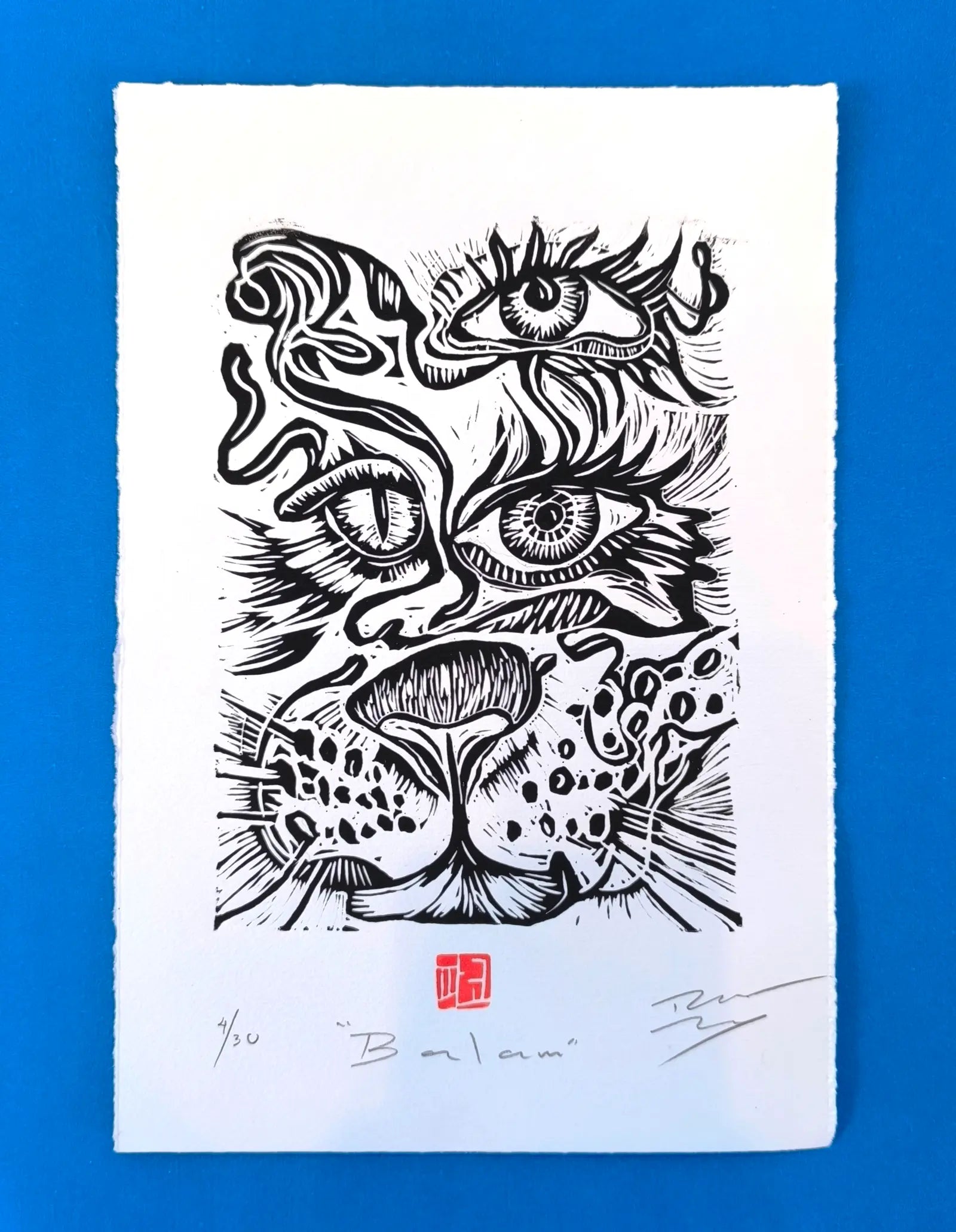 Nahual Jaguar – Mexican Linocut Art Print