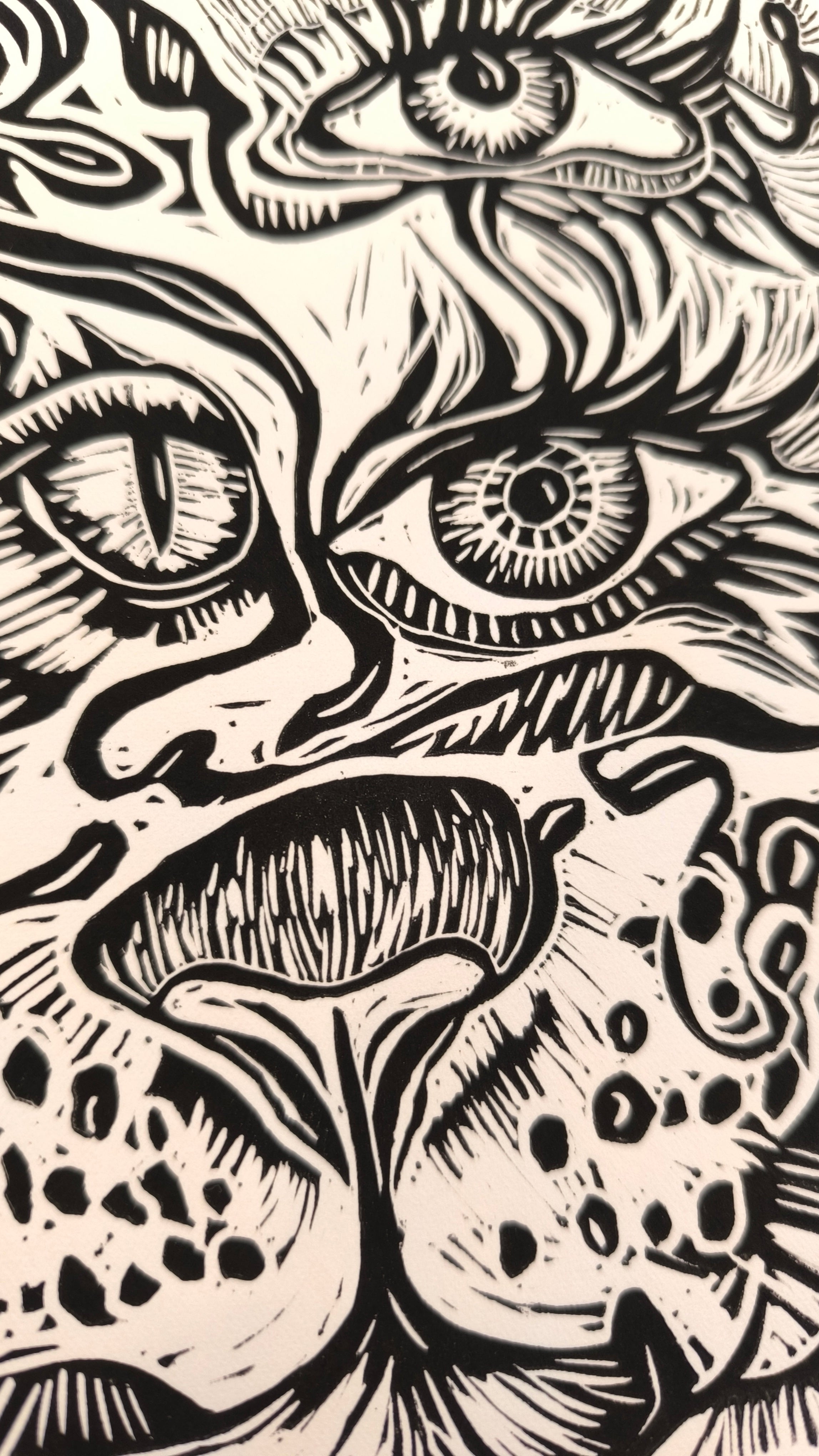 Nahual Jaguar – Mexican Linocut Art Print