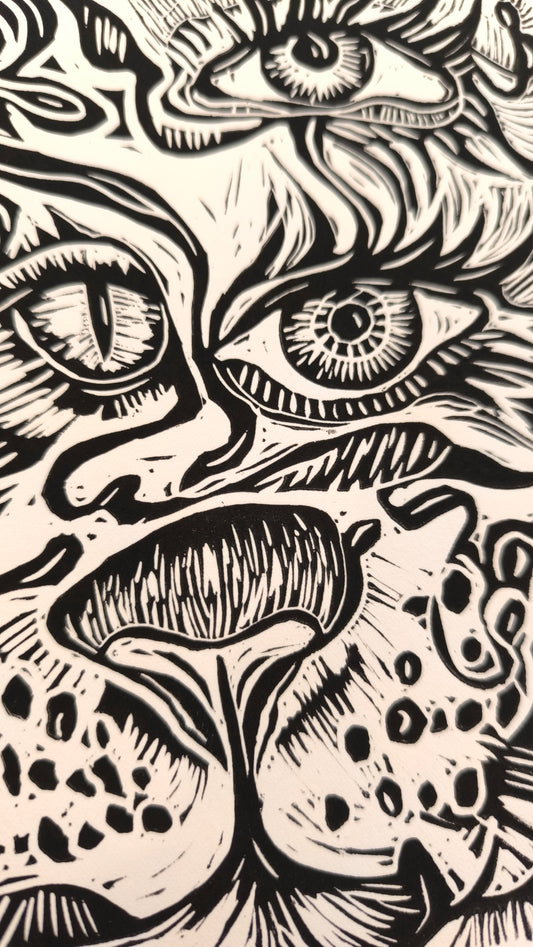 Nahual Jaguar – Mexican Linocut Art Print