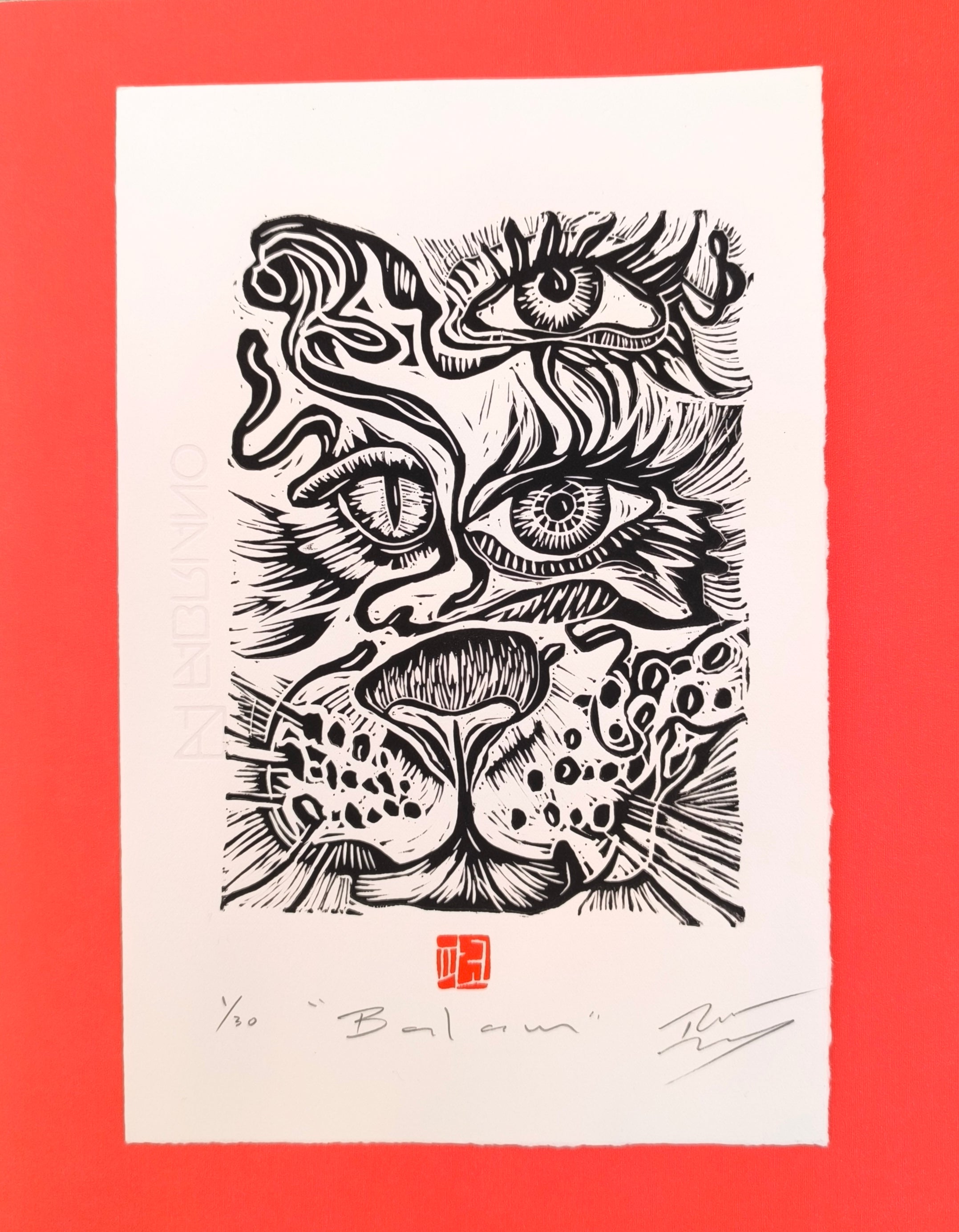 Nahual Jaguar – Mexican Linocut Art Print