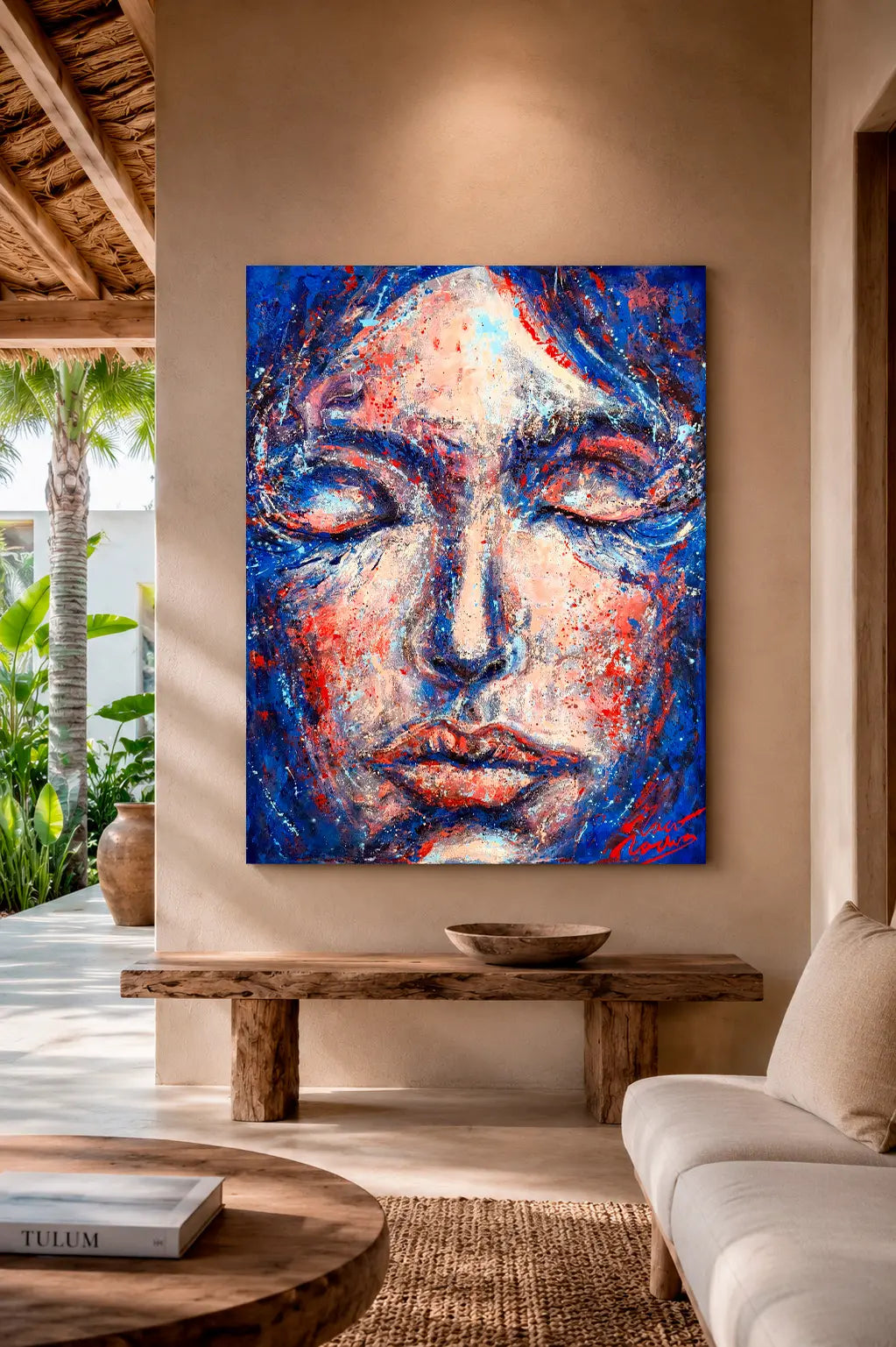 Through the Veil of Your Eyelids | Original Blue Portrait Painting