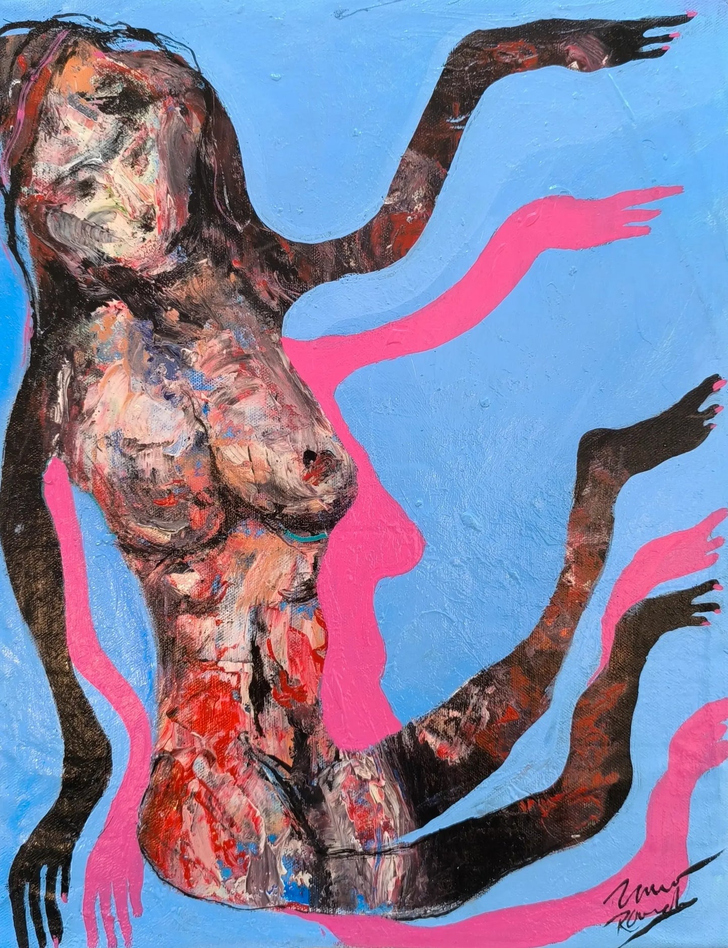Pink Shadows - Original Figurative Painting by Paco Rocha