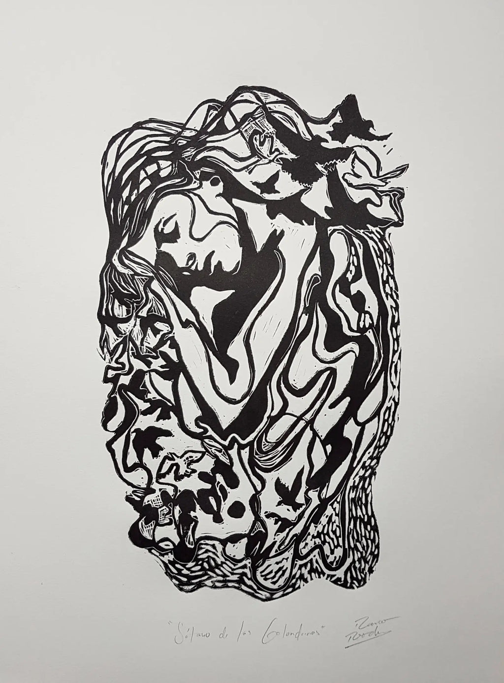The Basement of the Swallows – Linocut Inspired by Tulum’s Cenote