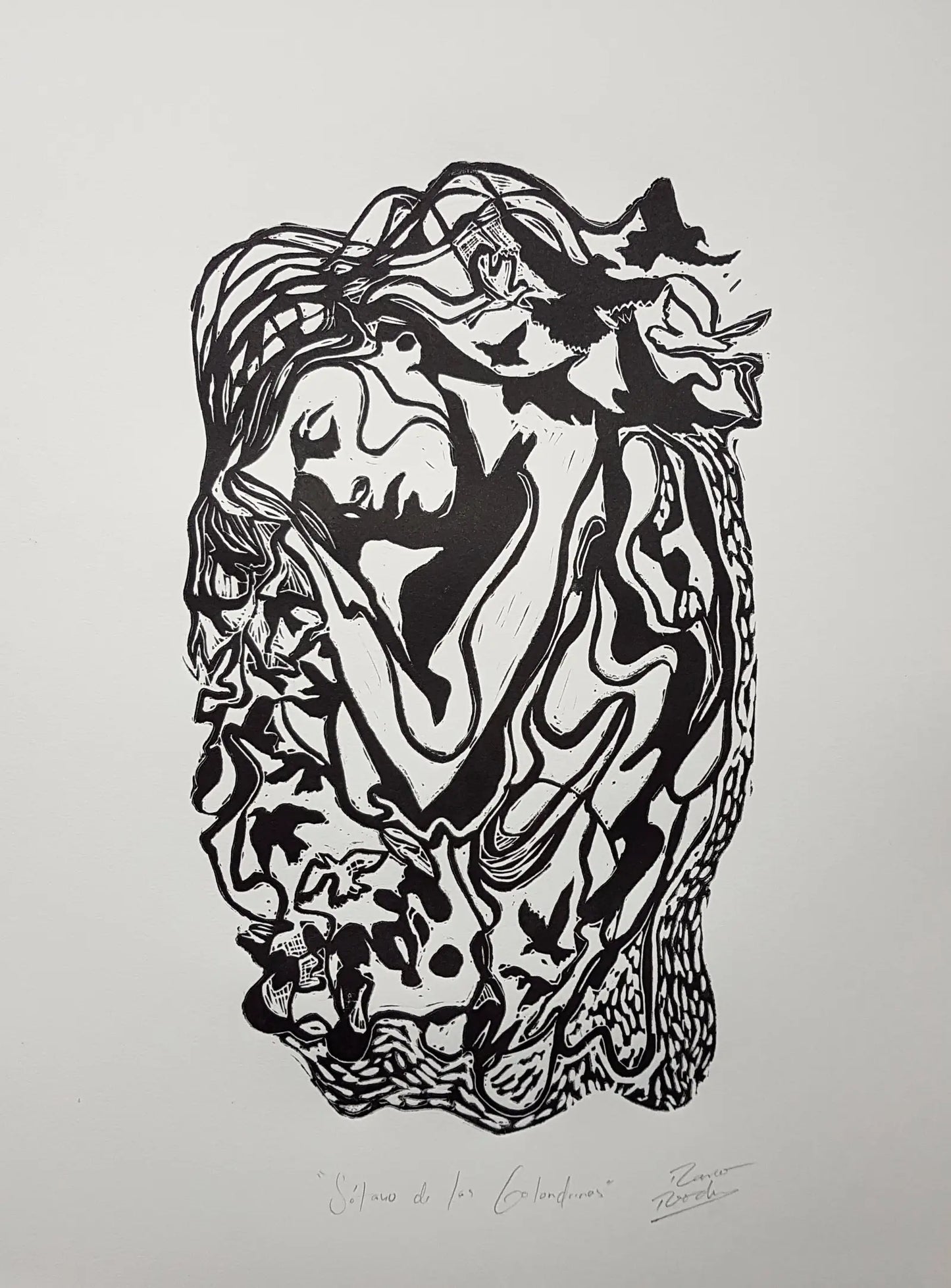 The Basement of the Swallows – Linocut Inspired by Tulum’s Cenote