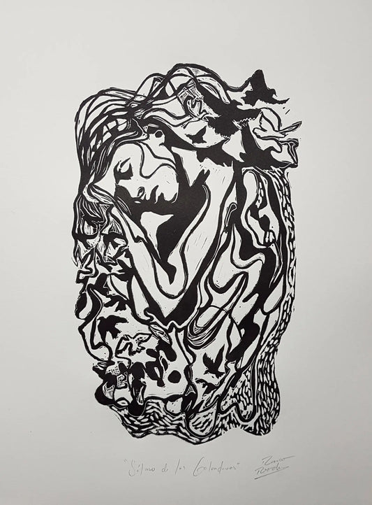 The Basement of the Swallows – Linocut Inspired by Tulum’s Cenote