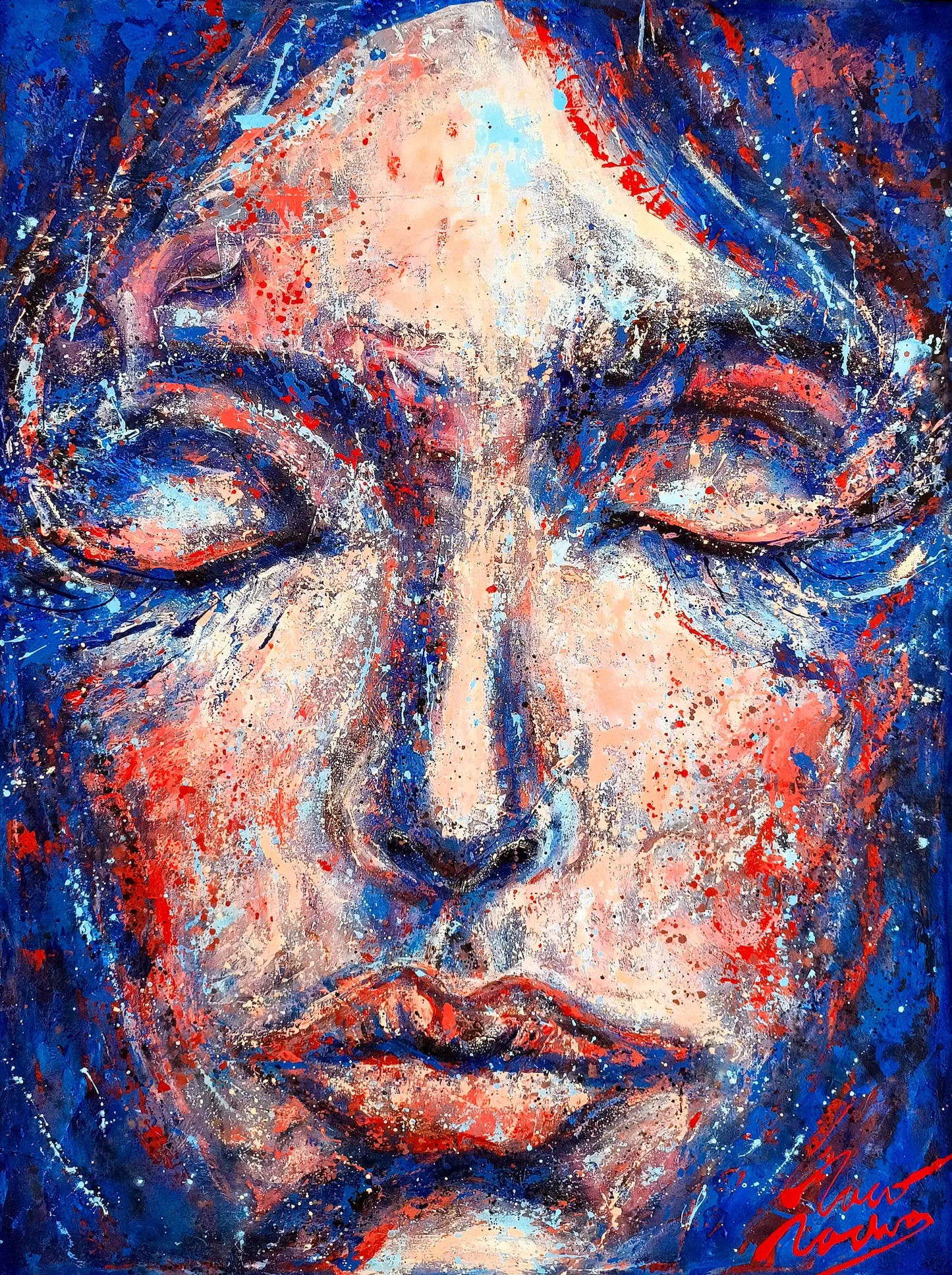Through the Veil of Your Eyelids | Original Blue Portrait Painting
